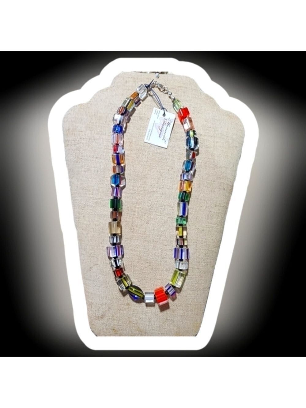 Cane Glass unique Monarch Designs art glass beaded necklace 925 findings Stunner
